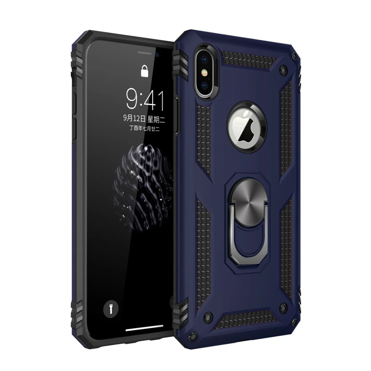 iPhone XS Max Kılıf Sofya Yüzüklü Silikon Kapak - Lacivert