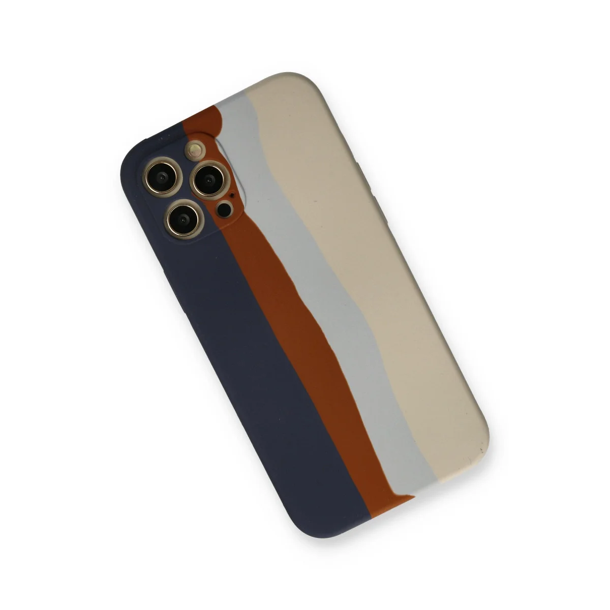 iPhone 12 Pro Max Kılıf Ebruli Lansman Silikon - Lacivert-Krem