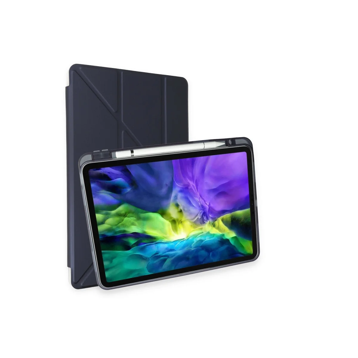 iPad 10.2 (8.nesil) Kılıf Kalemlikli Hugo Tablet Kılıfı - Lacivert