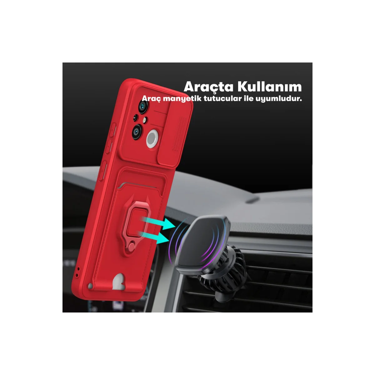 Redmi 12C Kılıf Zuma Kartvizitli Yüzüklü Silikon - Lacivert