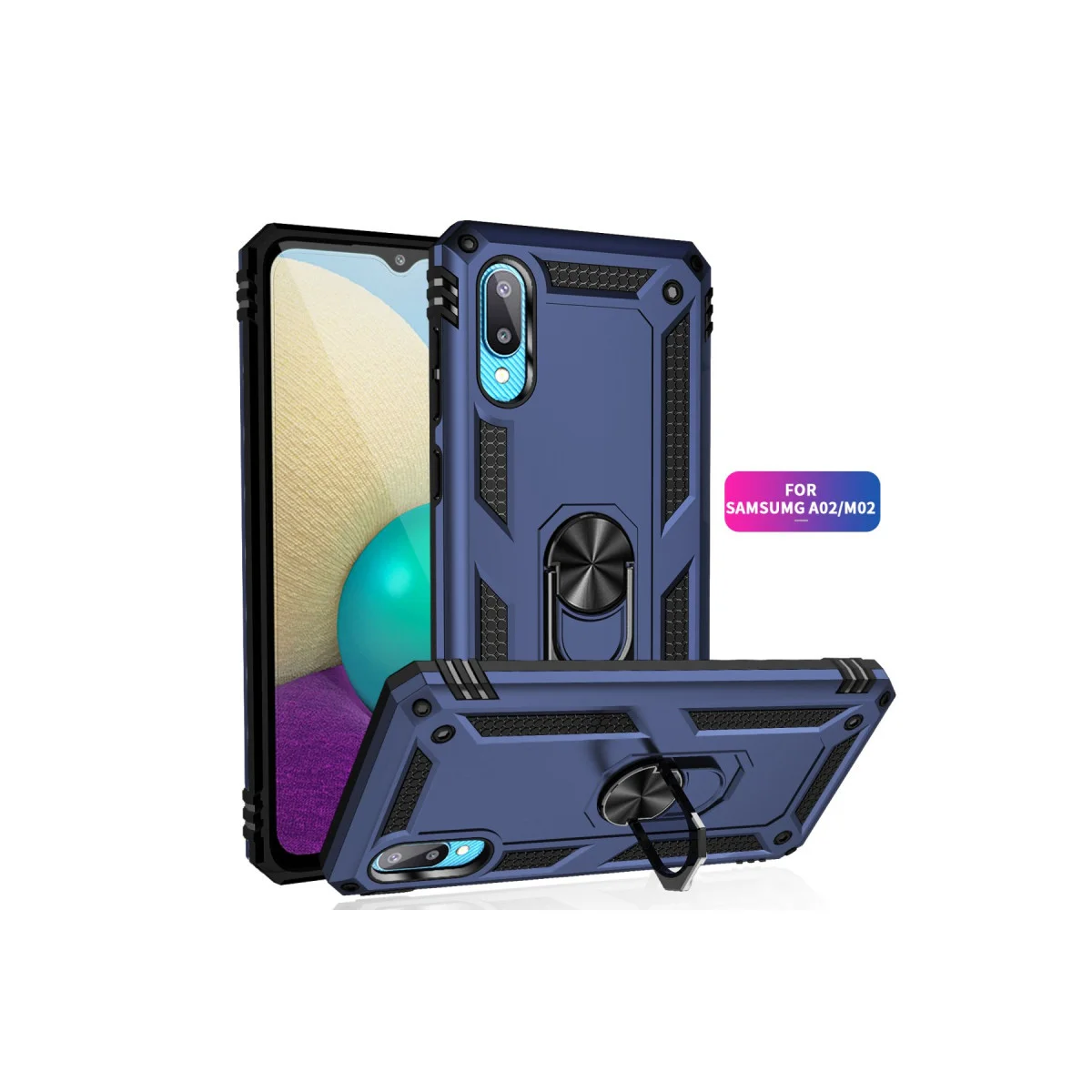 Galaxy A02 Kılıf Sofya Yüzüklü Silikon Kapak - Lacivert