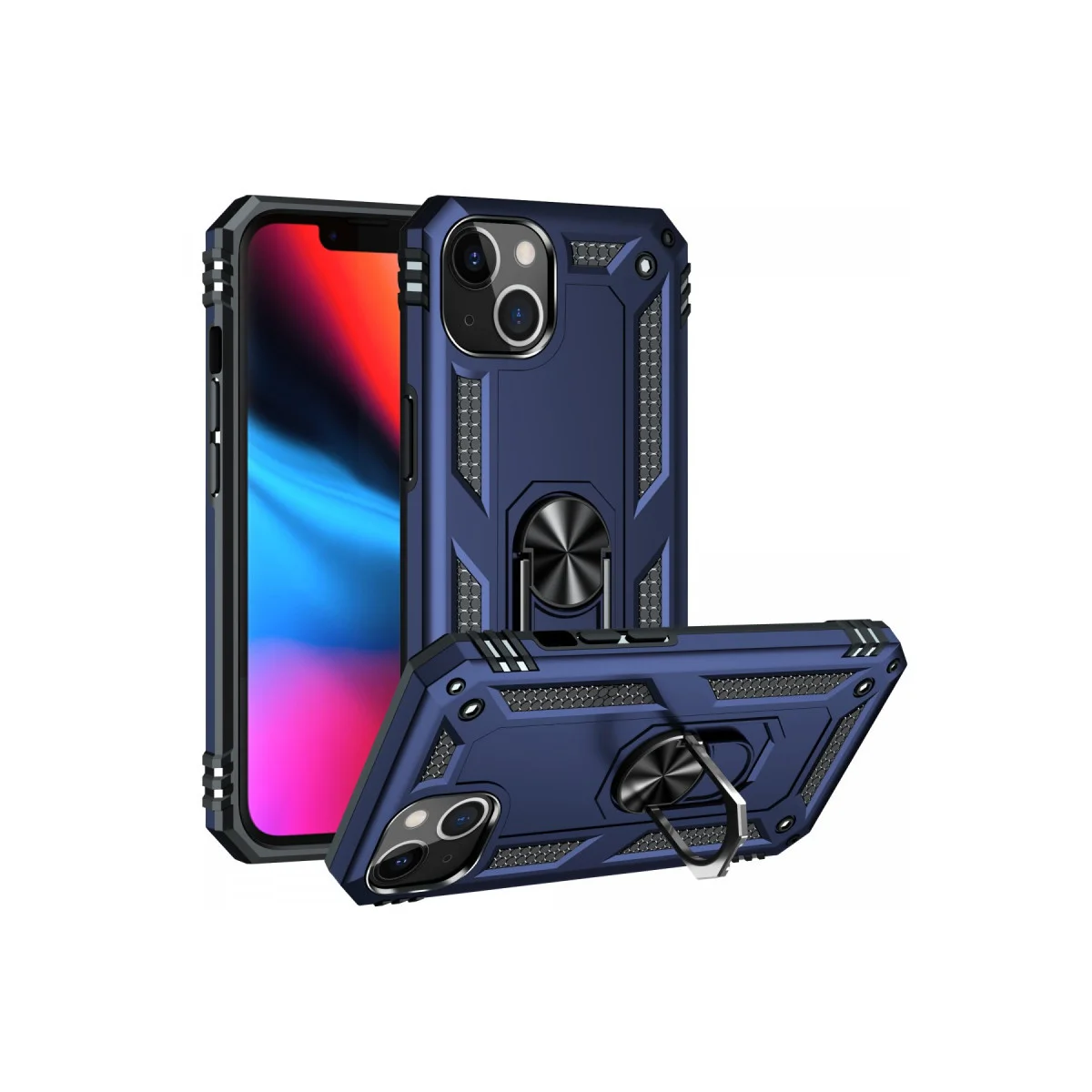 iPhone 14 Kılıf Sofya Yüzüklü Silikon Kapak - Lacivert