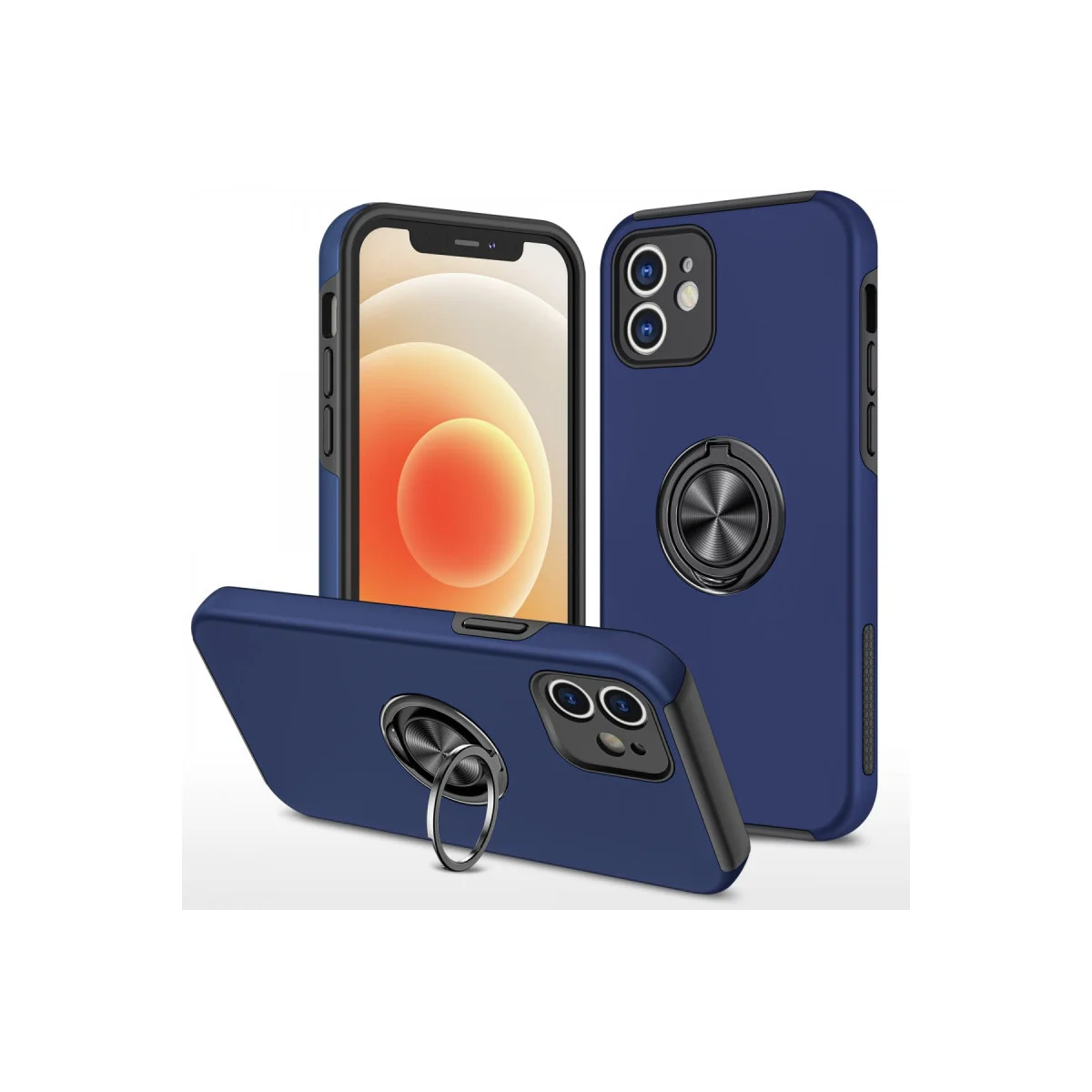 iPhone 12 Kılıf Elit Yüzüklü Kapak - Lacivert
