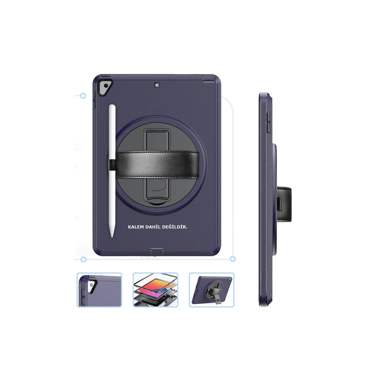 iPad 10.2 (7.nesil) Kılıf Hand Strap Tablet Kılıfı - Lacivert