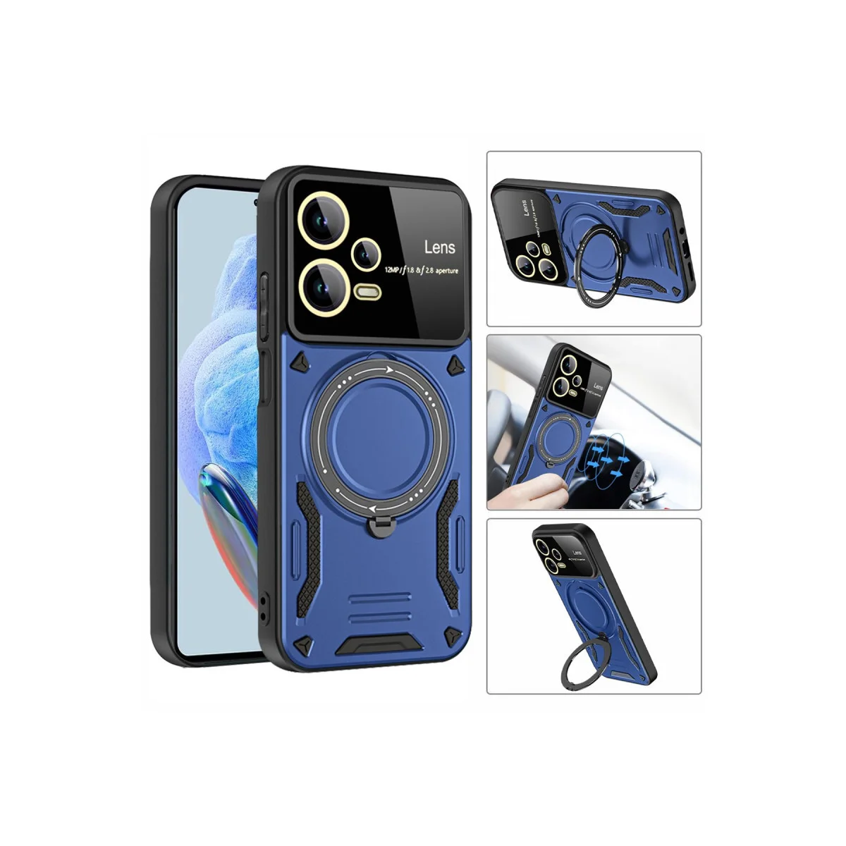 Redmi Note 12 Pro 5G Kılıf Joy Lens Standlı Kapak - Lacivert