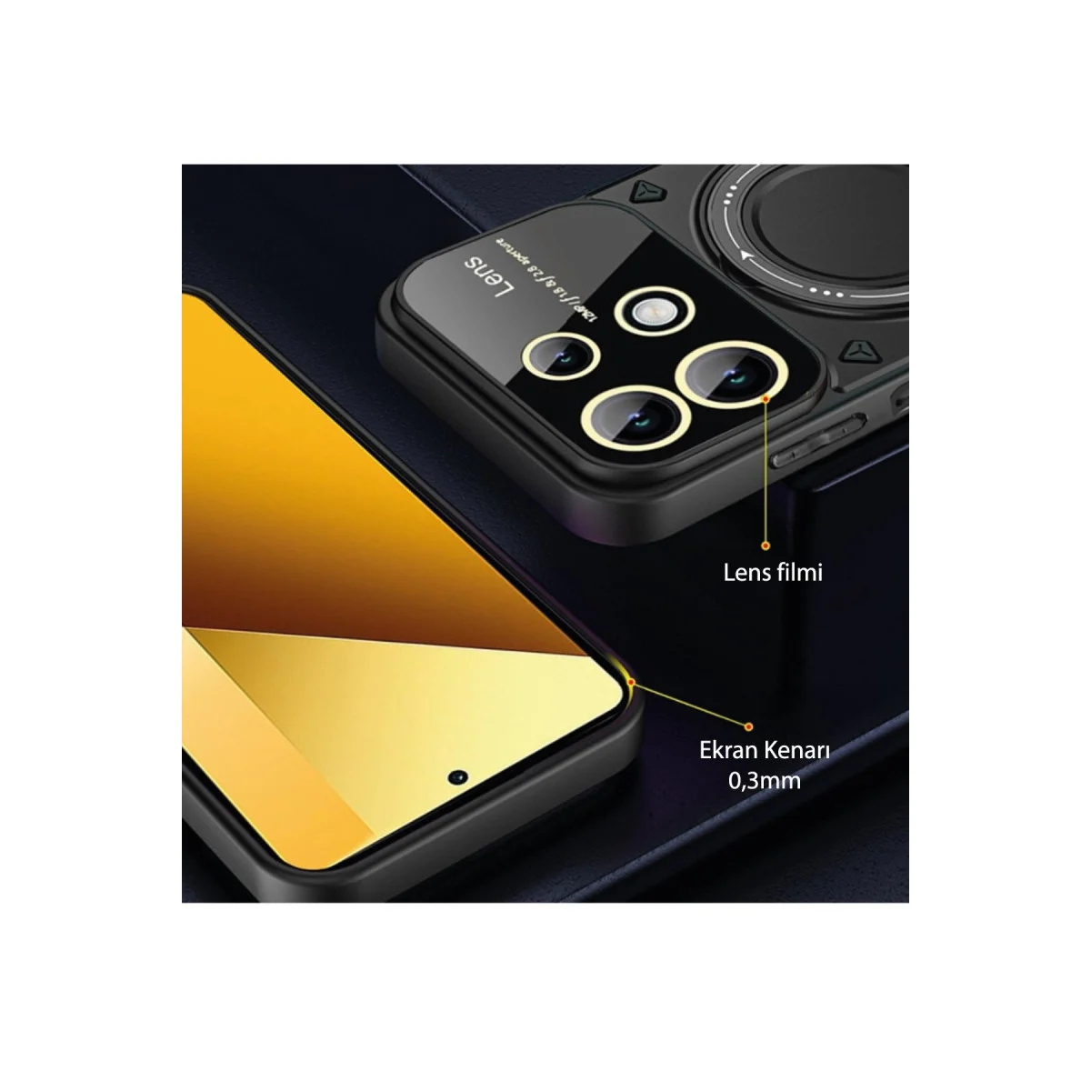 Redmi Note 13 4G Kılıf Joy Lens Standlı Kapak - Lacivert