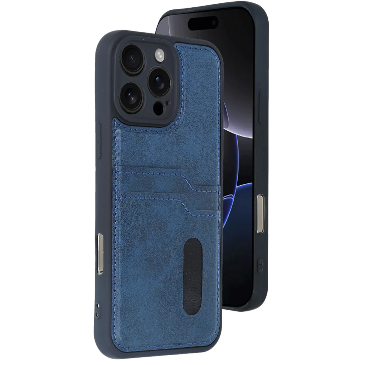 iPhone 16 Pro Max Kılıf Sara Kartvizitli Deri Kılıf - Lacivert