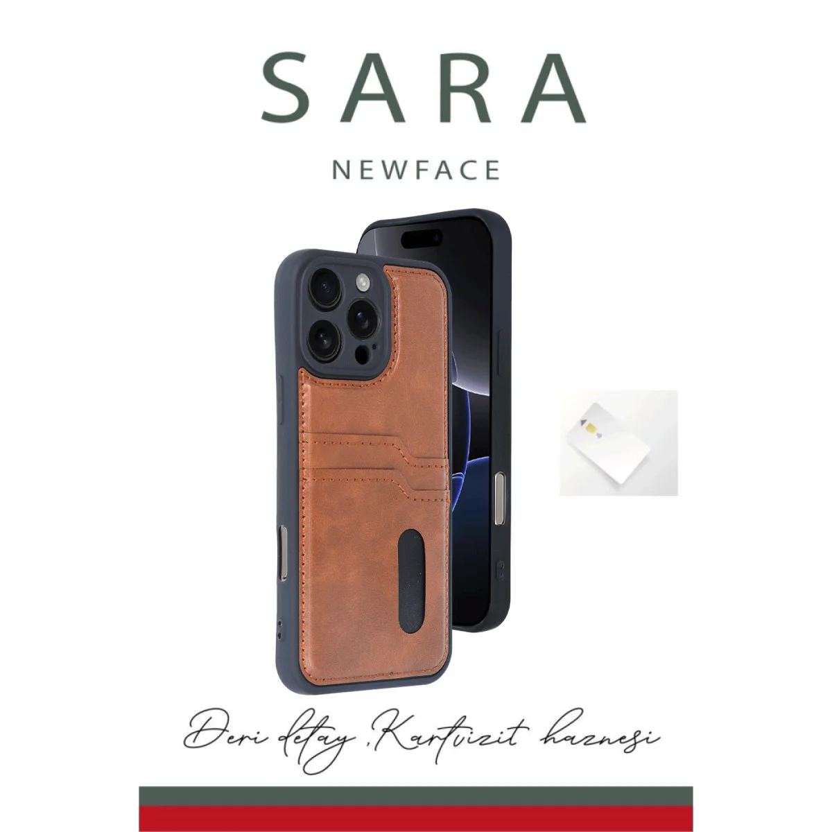 iPhone 16 Pro Max Kılıf Sara Kartvizitli Deri Kılıf - Lacivert