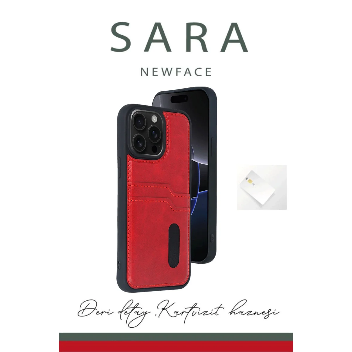 iPhone 14 Pro Max Kılıf Sara Kartvizitli Deri Kılıf - Lacivert