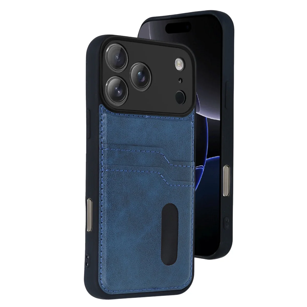 iPhone 17 Pro Max Sara Kartvizitli Deri Kılıf - Lacivert