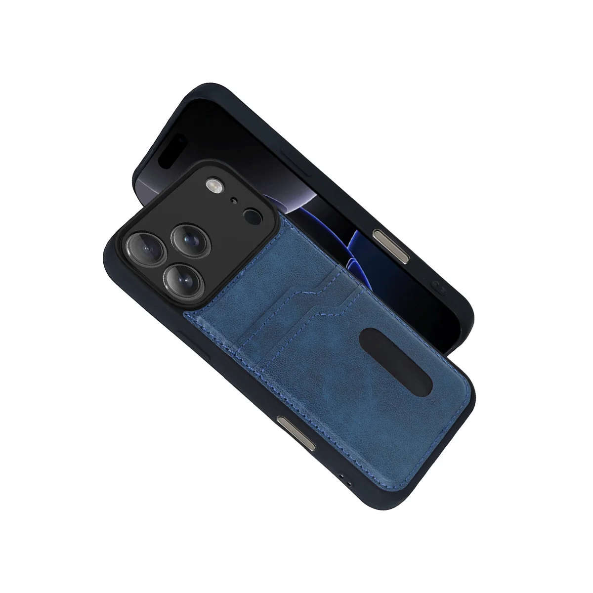 iPhone 17 Pro Max Sara Kartvizitli Deri Kılıf - Lacivert
