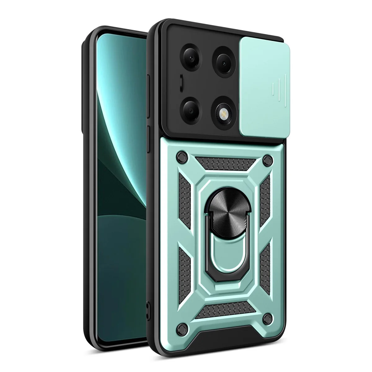 Poco M6 Pro 4G Kılıf Pars Lens Yüzüklü Silikon - Yeşil