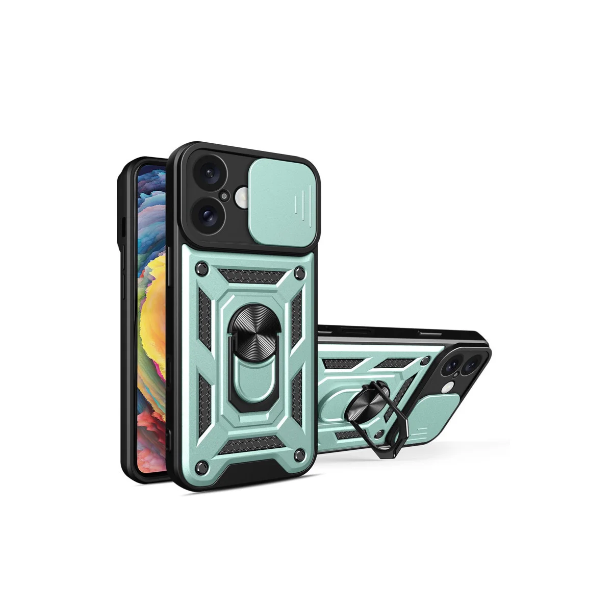 iPhone 16 Kılıf Pars Lens Yüzüklü Silikon - Yeşil