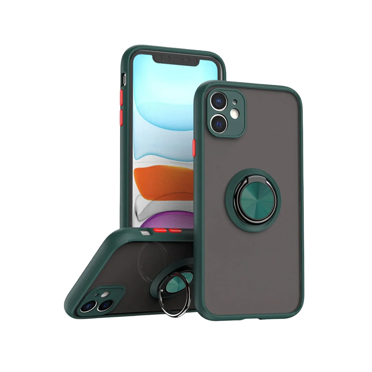 iPhone 11 Kılıf Montreal Yüzüklü Silikon Kapak - Yeşil