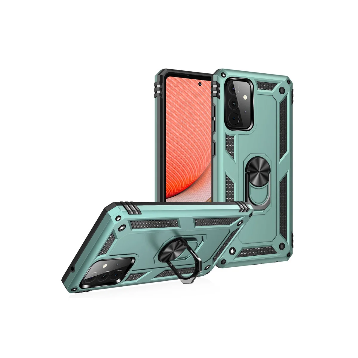 Galaxy A72 Kılıf Sofya Yüzüklü Silikon Kapak - Yeşil