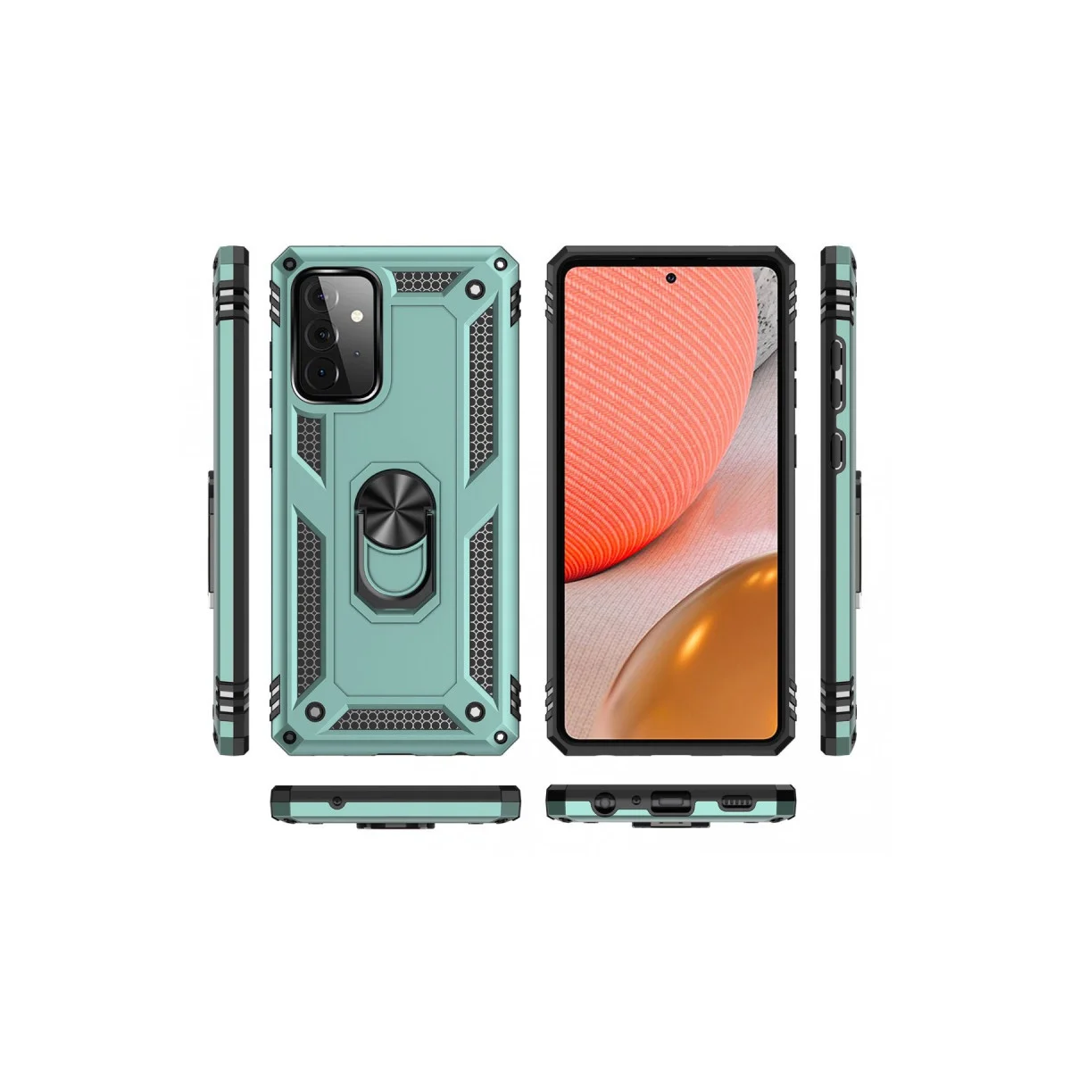 Galaxy A72 Kılıf Sofya Yüzüklü Silikon Kapak - Yeşil