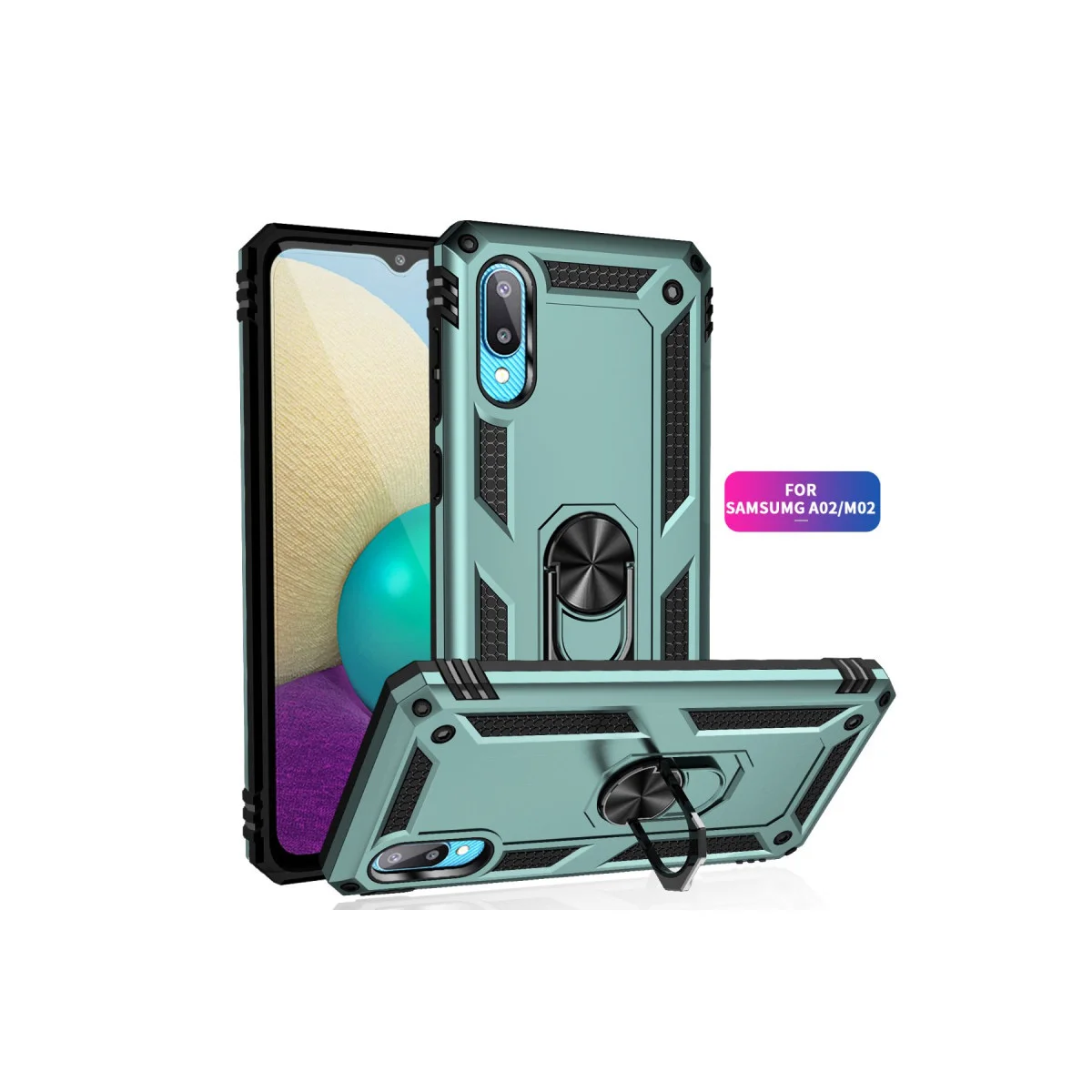 Galaxy A02 Kılıf Sofya Yüzüklü Silikon Kapak - Yeşil