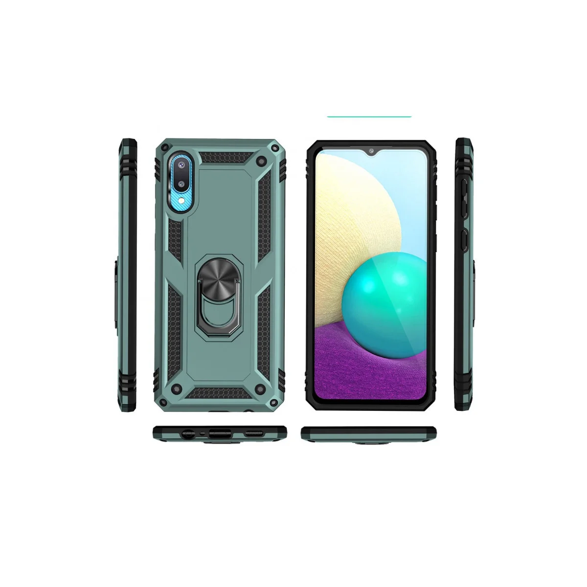 Galaxy A02 Kılıf Sofya Yüzüklü Silikon Kapak - Yeşil