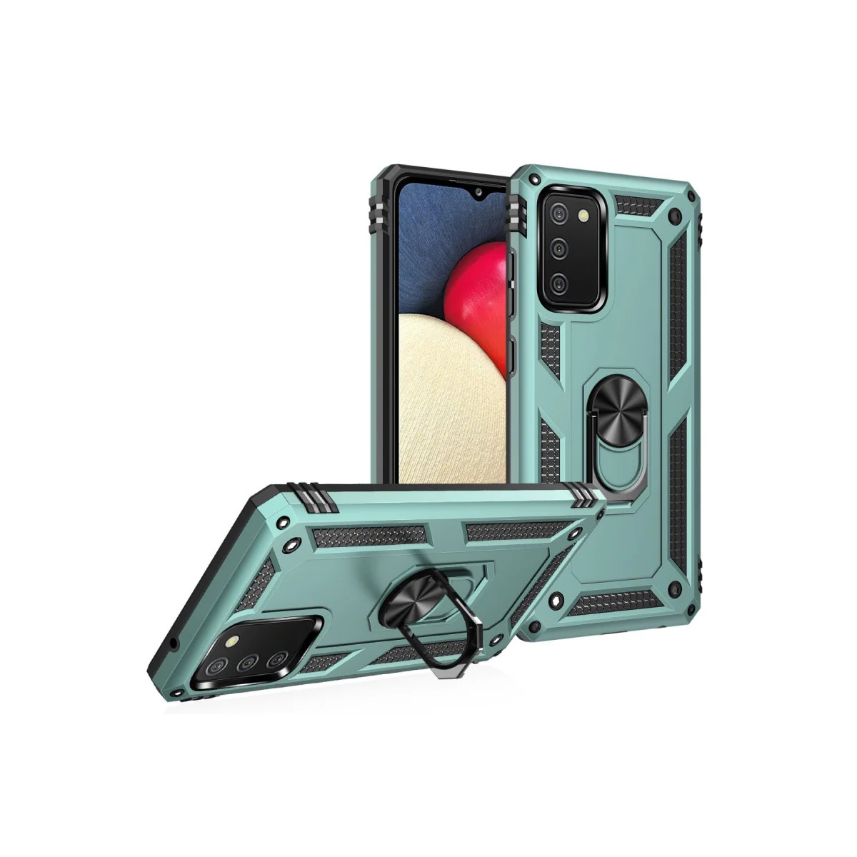 Galaxy A02S Kılıf Sofya Yüzüklü Silikon Kapak - Yeşil