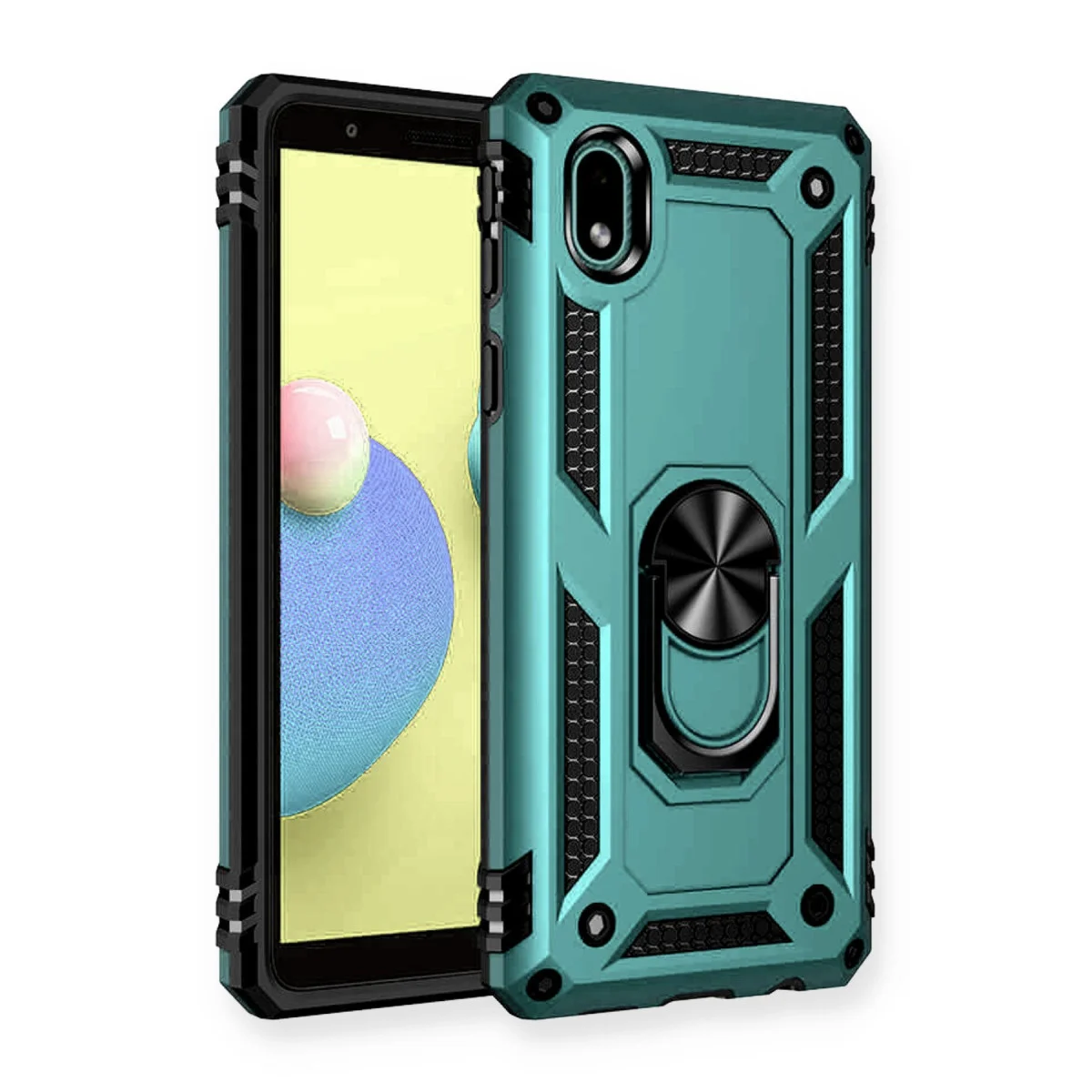 Galaxy A01 Core Kılıf Sofya Yüzüklü Silikon Kapak - Yeşil