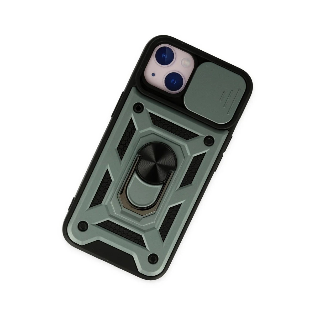 iPhone 14 Kılıf Pars Lens Yüzüklü Silikon - Yeşil