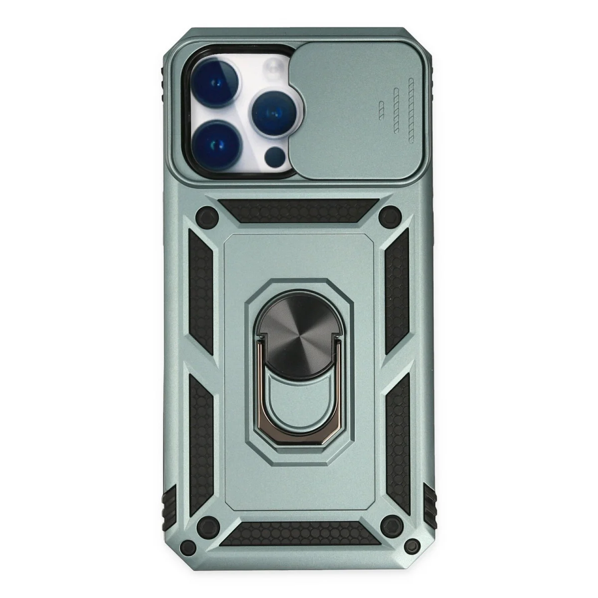 iPhone 14 Pro Max Kılıf Pars Lens Yüzüklü Silikon - Yeşil