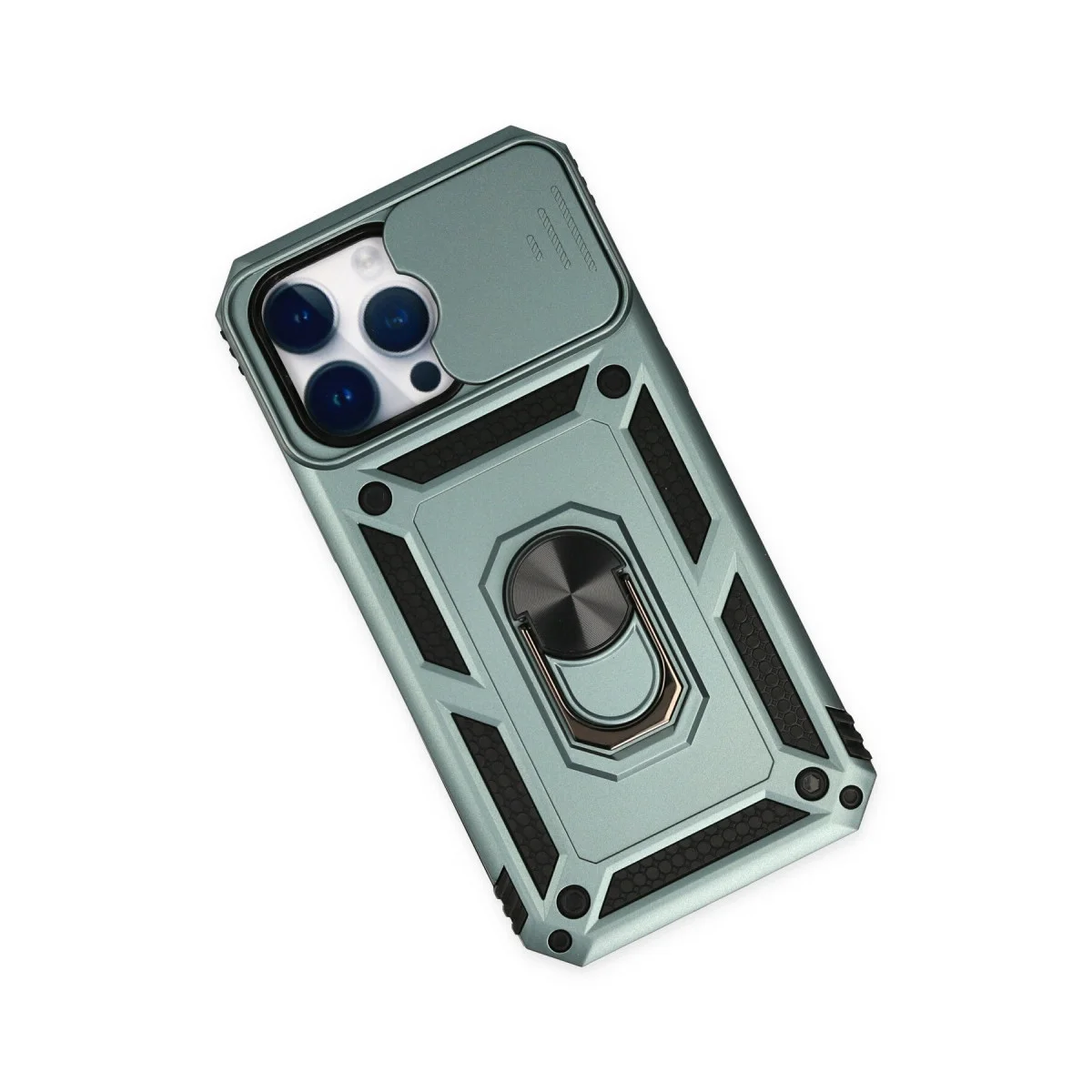 iPhone 14 Pro Max Kılıf Pars Lens Yüzüklü Silikon - Yeşil