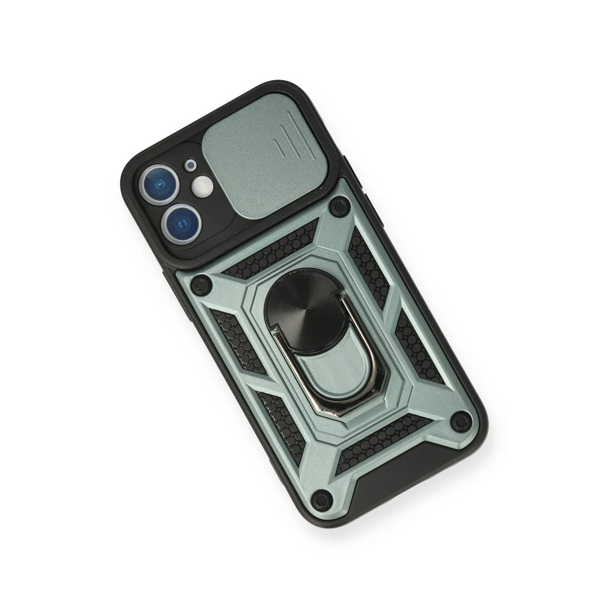 iPhone 12 Kılıf Pars Lens Yüzüklü Silikon - Yeşil