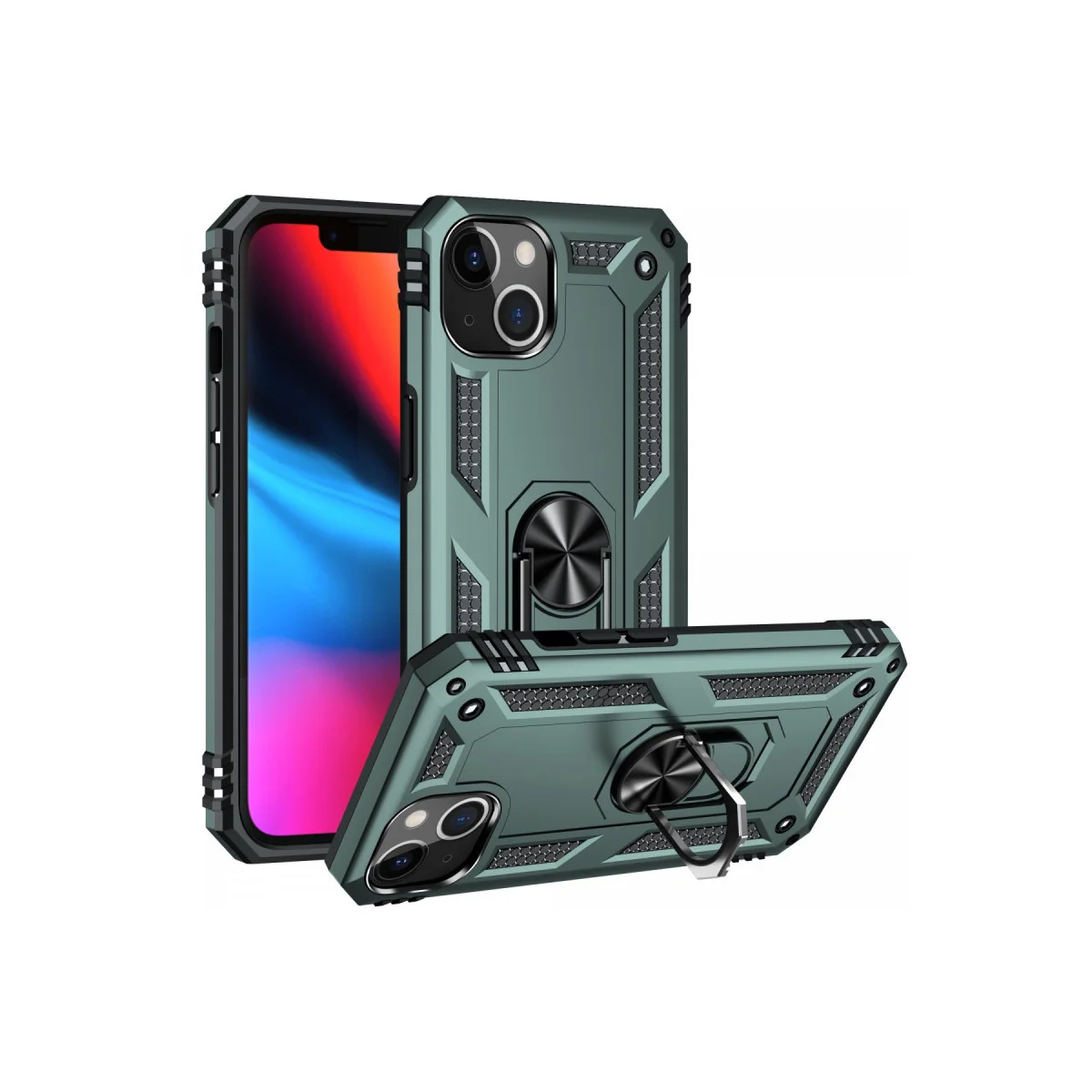 iPhone 14 Plus Kılıf Sofya Yüzüklü Silikon Kapak - Yeşil