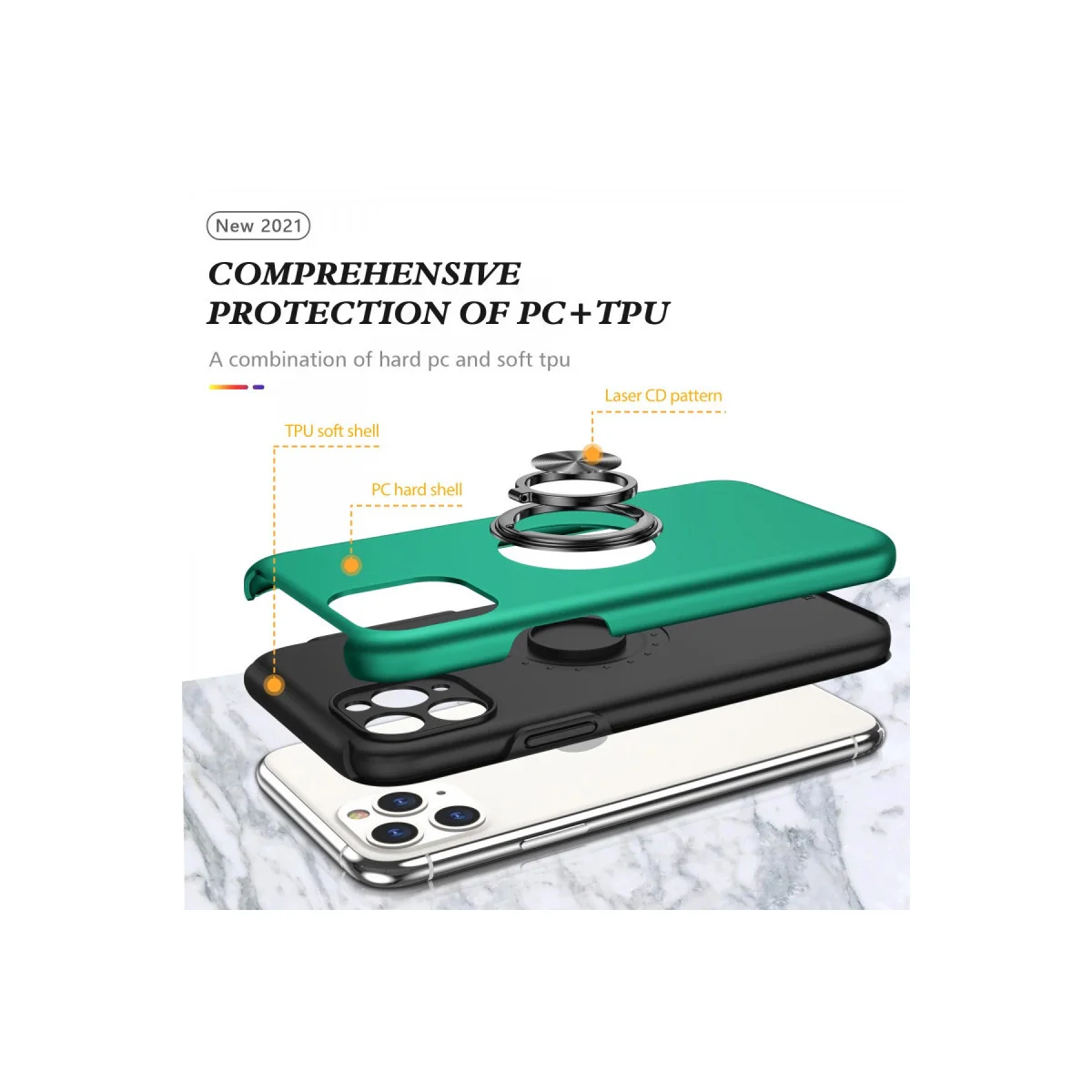 iPhone 11 Pro Max Kılıf Elit Yüzüklü Kapak - Yeşil