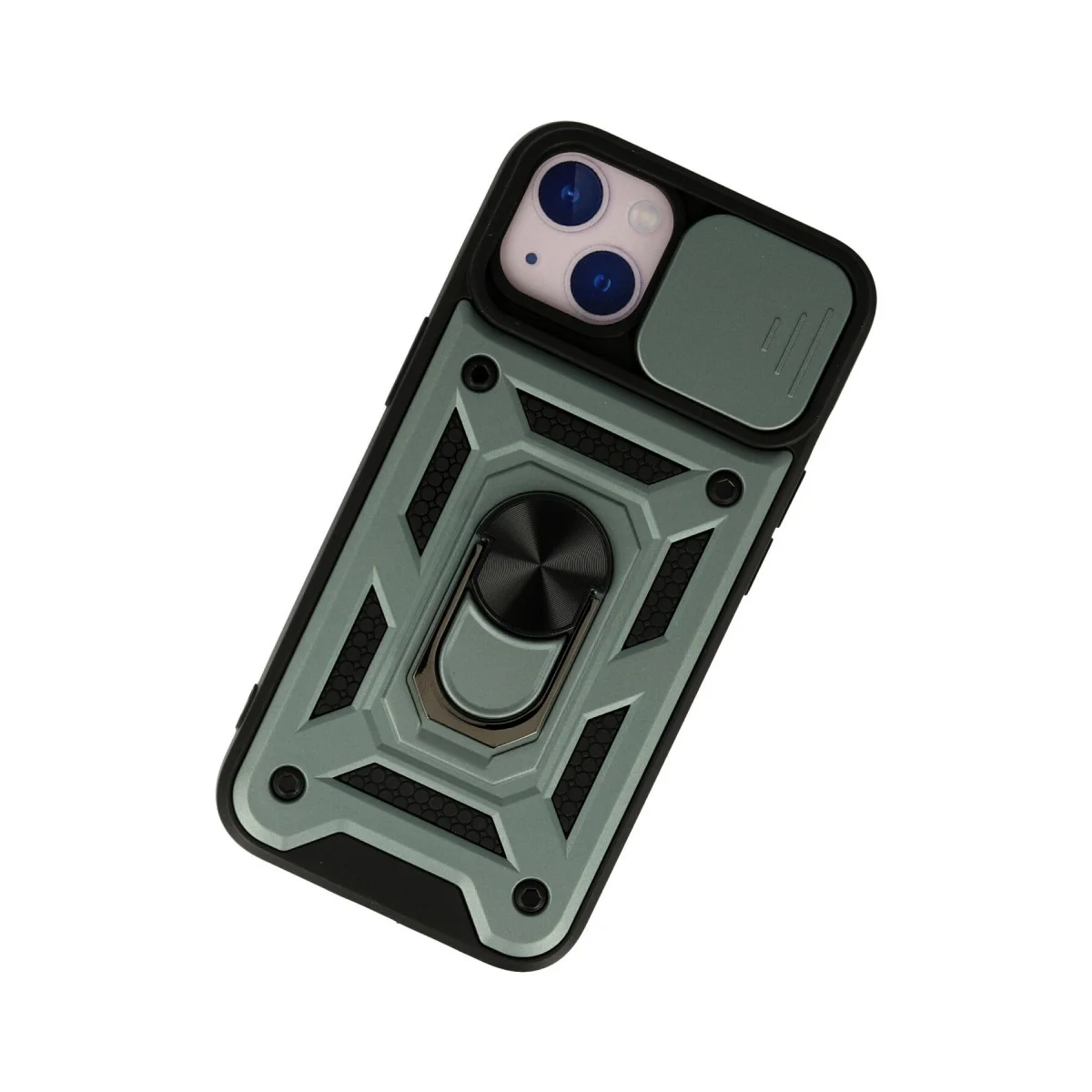 iPhone 15 Kılıf Pars Lens Yüzüklü Silikon - Yeşil