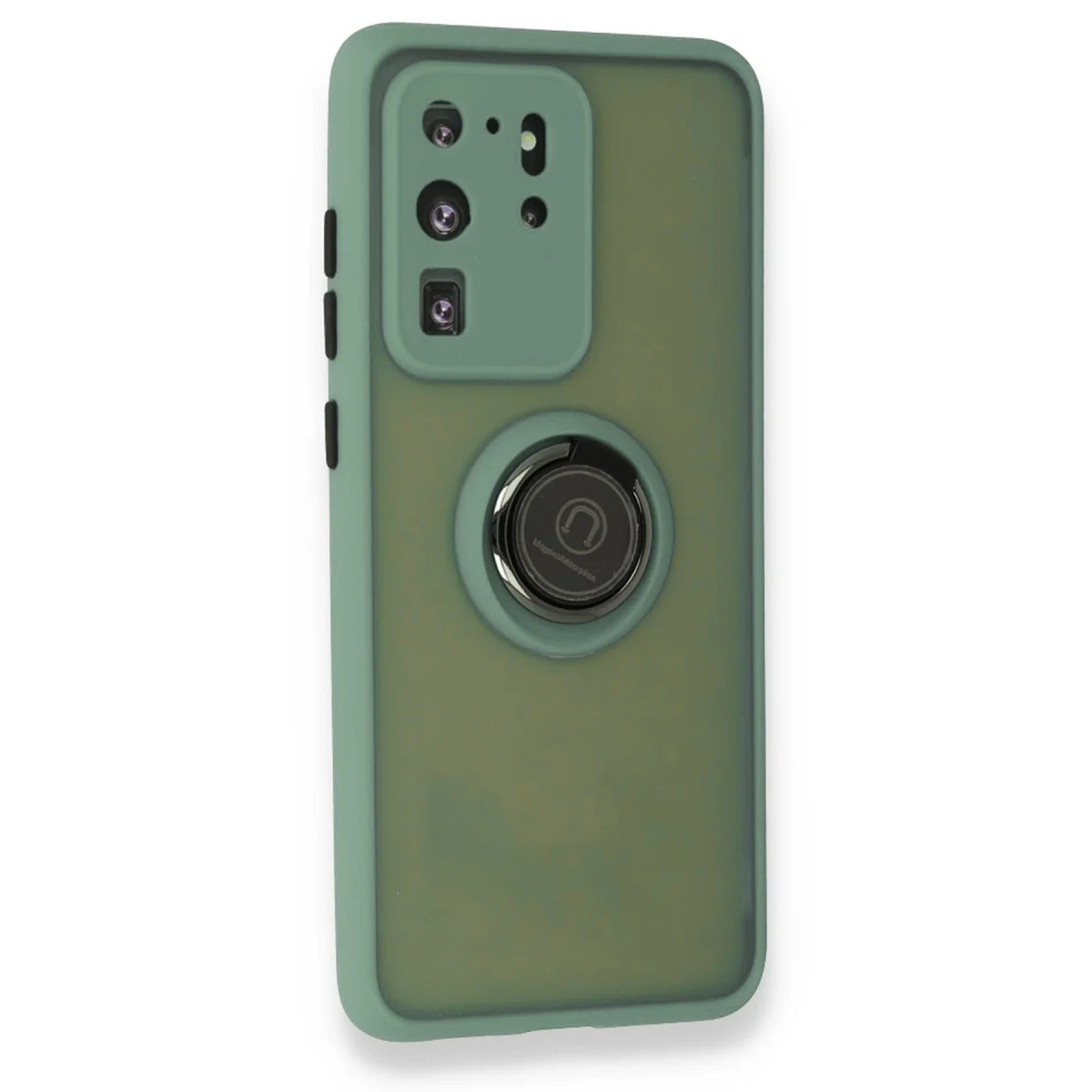 Galaxy S20 Ultra Kılıf Montreal Yüzüklü Silikon Kapak - Yeşil