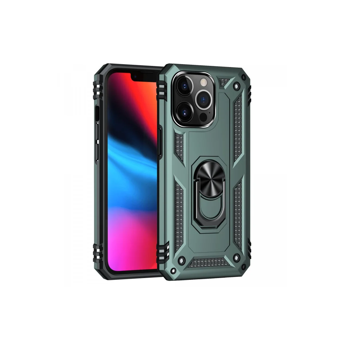 iPhone 13 Pro Kılıf Sofya Yüzüklü Silikon Kapak - Yeşil