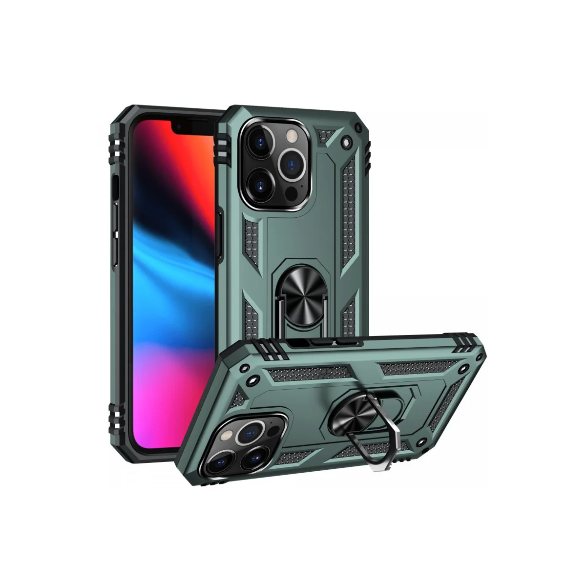 iPhone 13 Pro Kılıf Sofya Yüzüklü Silikon Kapak - Yeşil