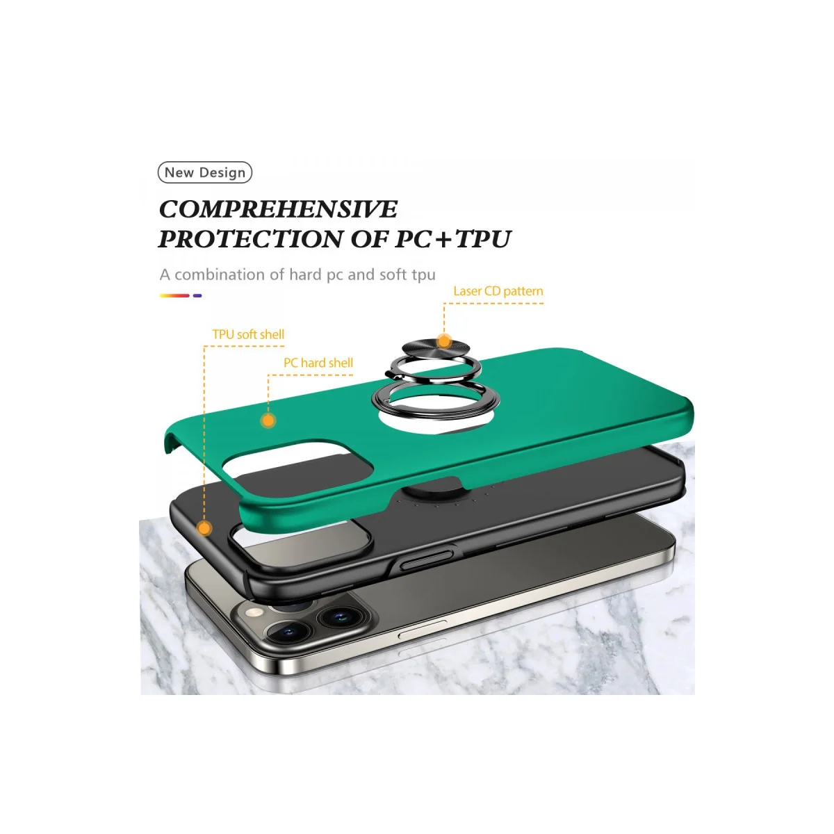 iPhone 13 Pro Max Kılıf Elit Yüzüklü Kapak - Yeşil
