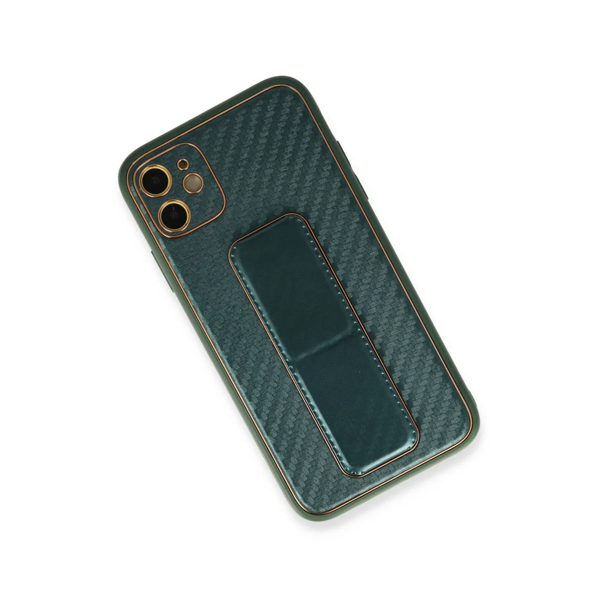 iPhone 12 Kılıf Coco Karbon Standlı Kapak - Yeşil