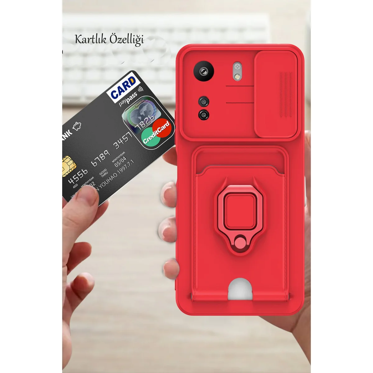 Redmi 13C Kılıf Zuma Kartvizitli Yüzüklü Silikon - Yeşil