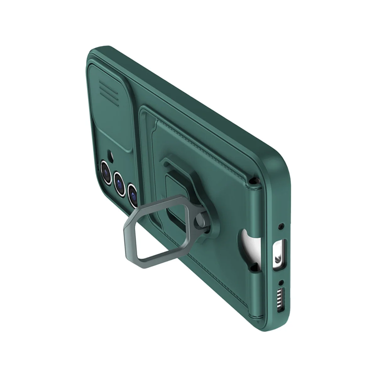 Galaxy A25 5G Kılıf Zuma Kartvizitli Yüzüklü Silikon - Yeşil
