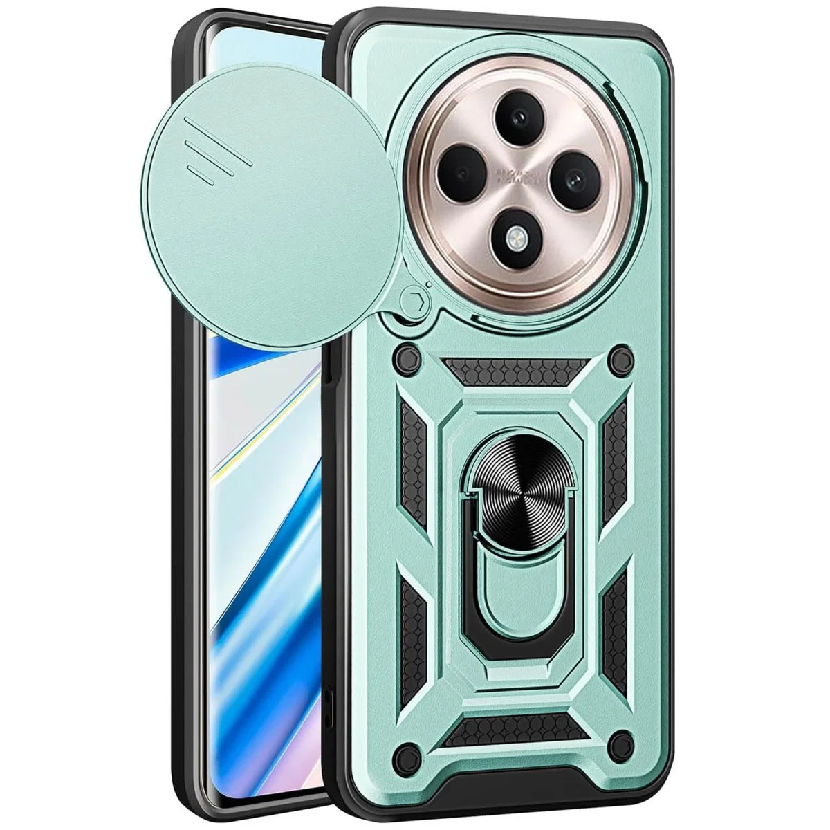 Redmi 14C Kılıf Pars Lens Yüzüklü Silikon - Yeşil
