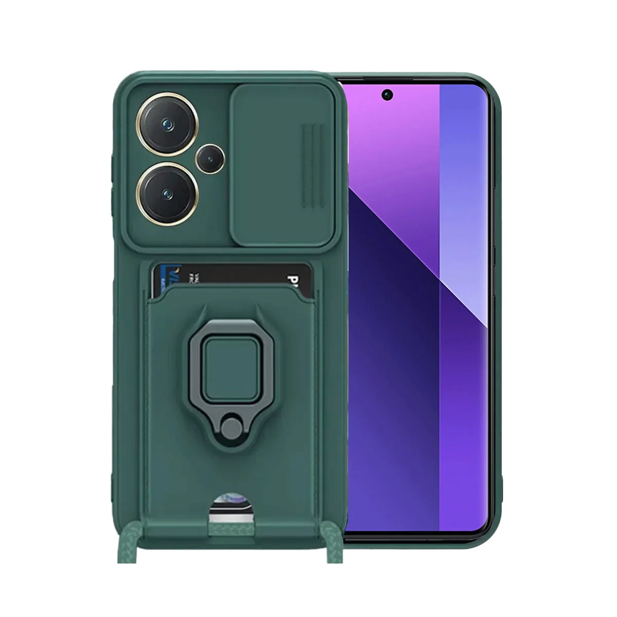 Redmi Note 13 Pro Plus Kılıf Zuma Kartvizitli Yüzüklü Silikon - Yeşil