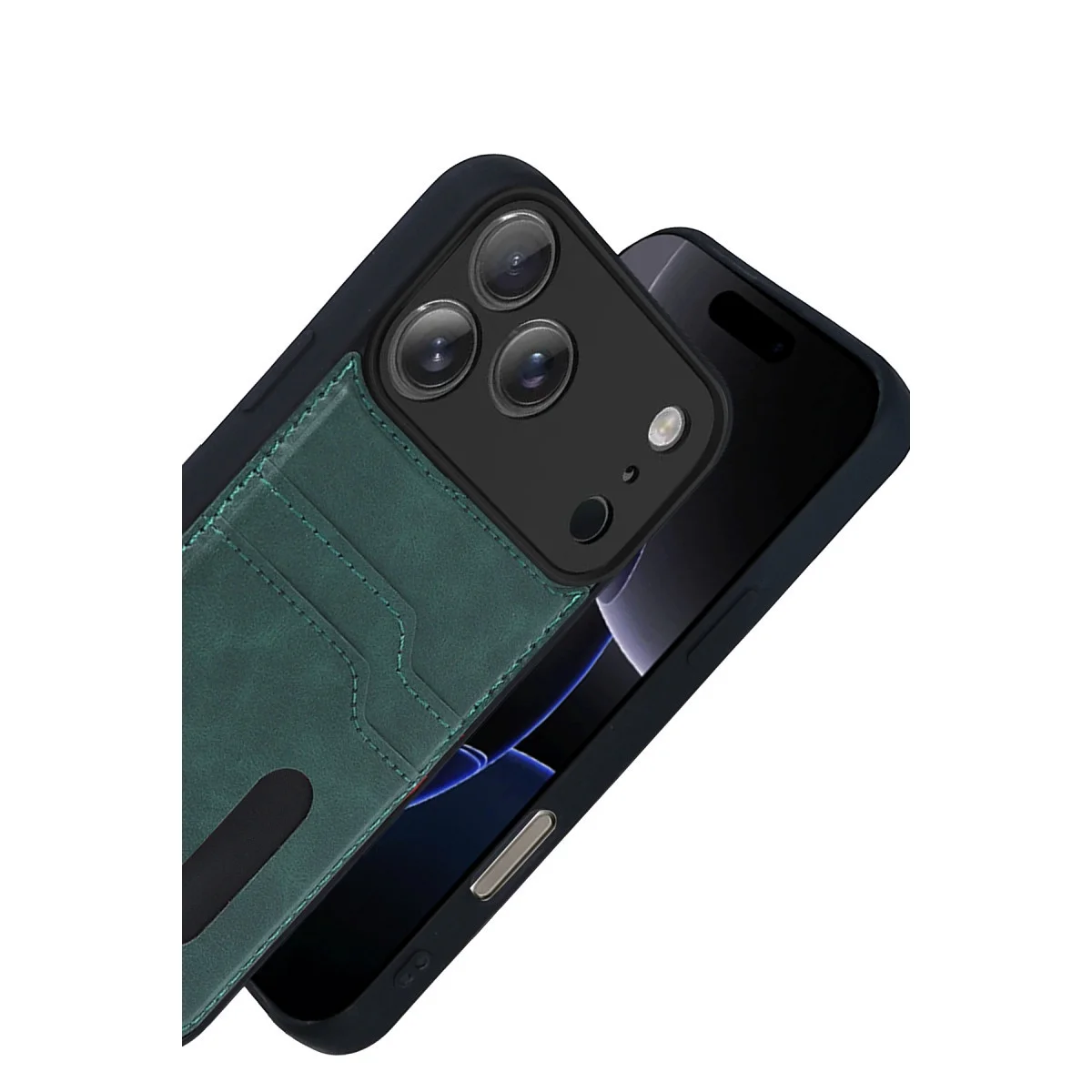 iPhone 17 Pro Max Sara Kartvizitli Deri Kılıf - Yeşil