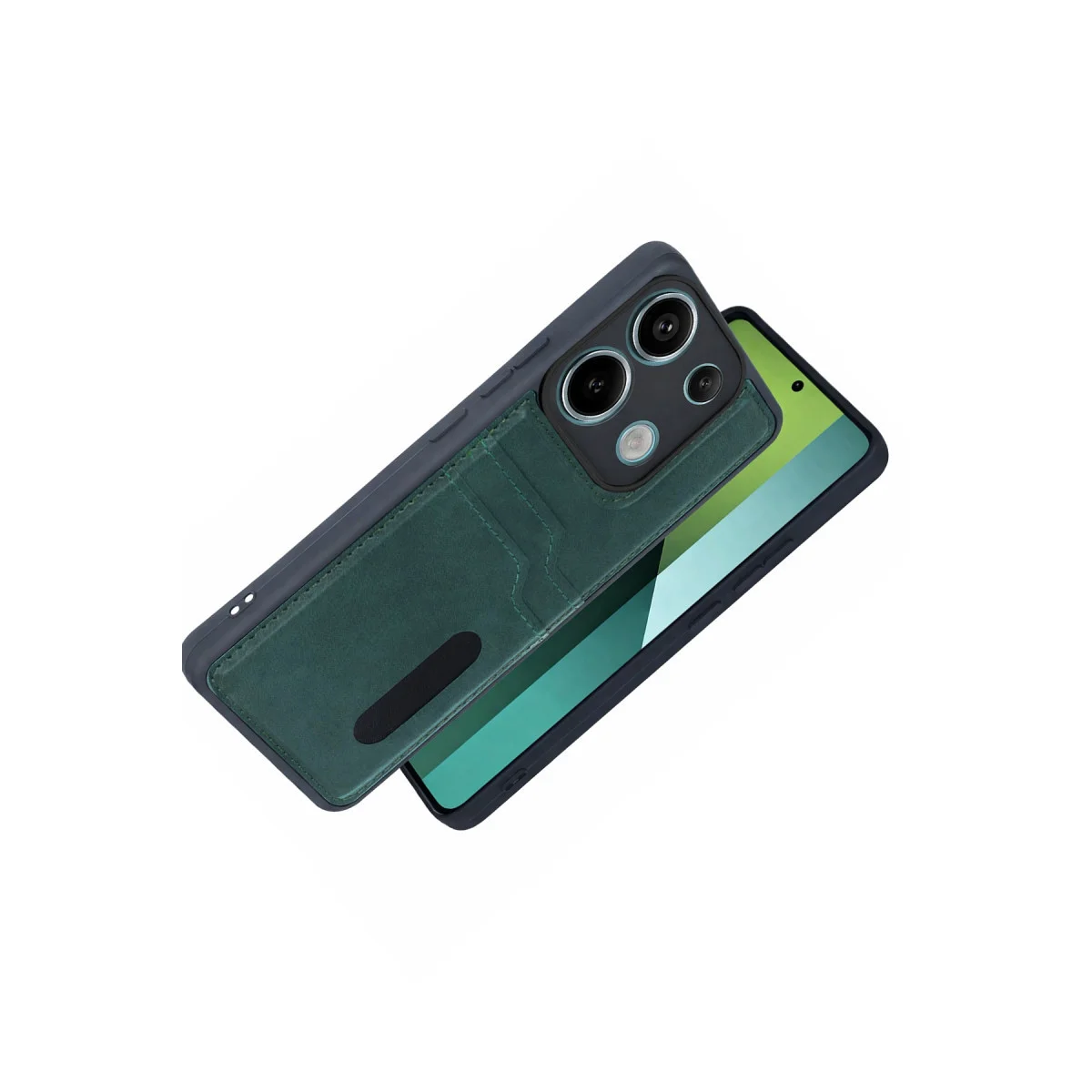 Redmi 15C 4G Sara Kartvizitli Deri Kılıf - Yeşil