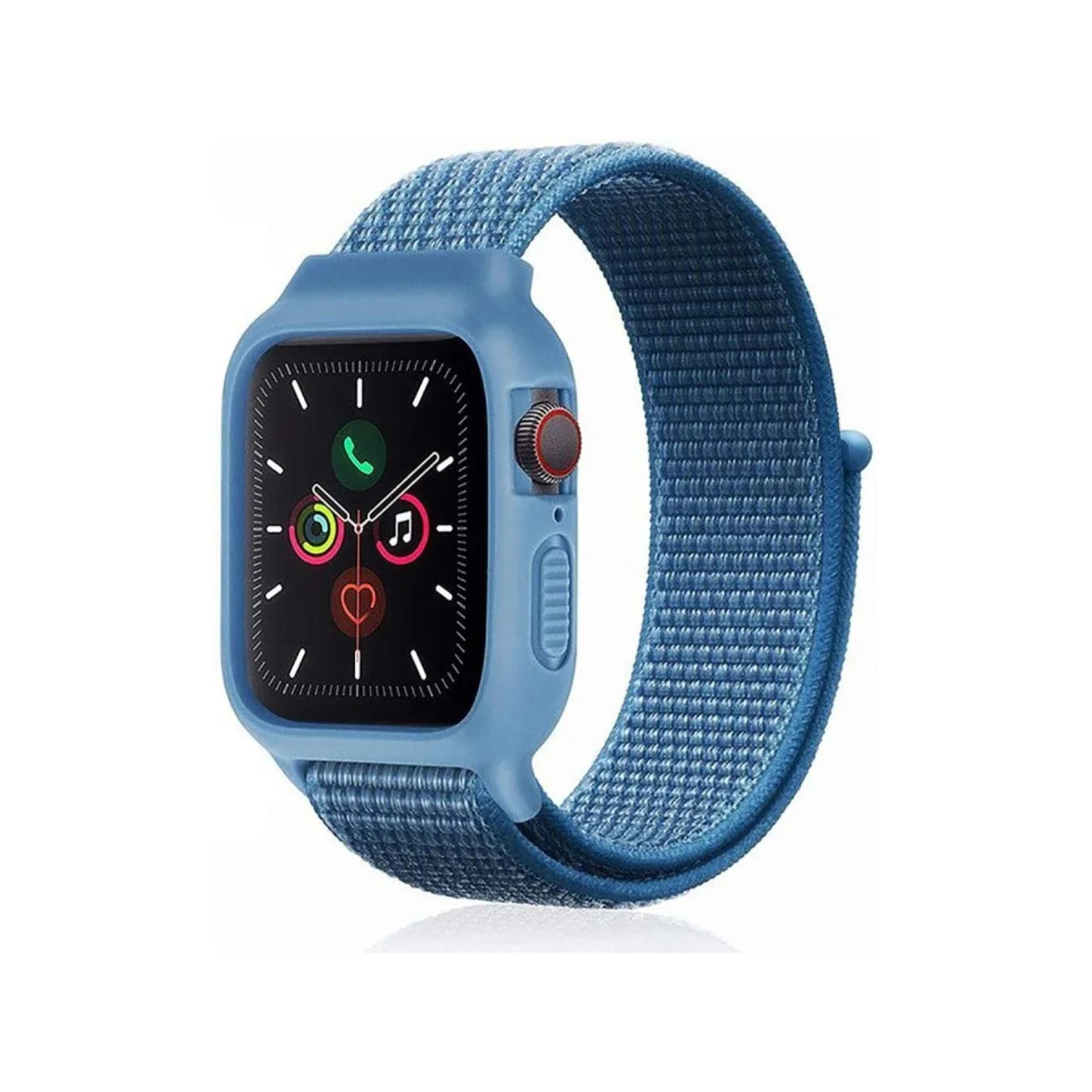 Watch 42mm Hasırlı Cırtcırtlı Kasalı Kordon - Mavi