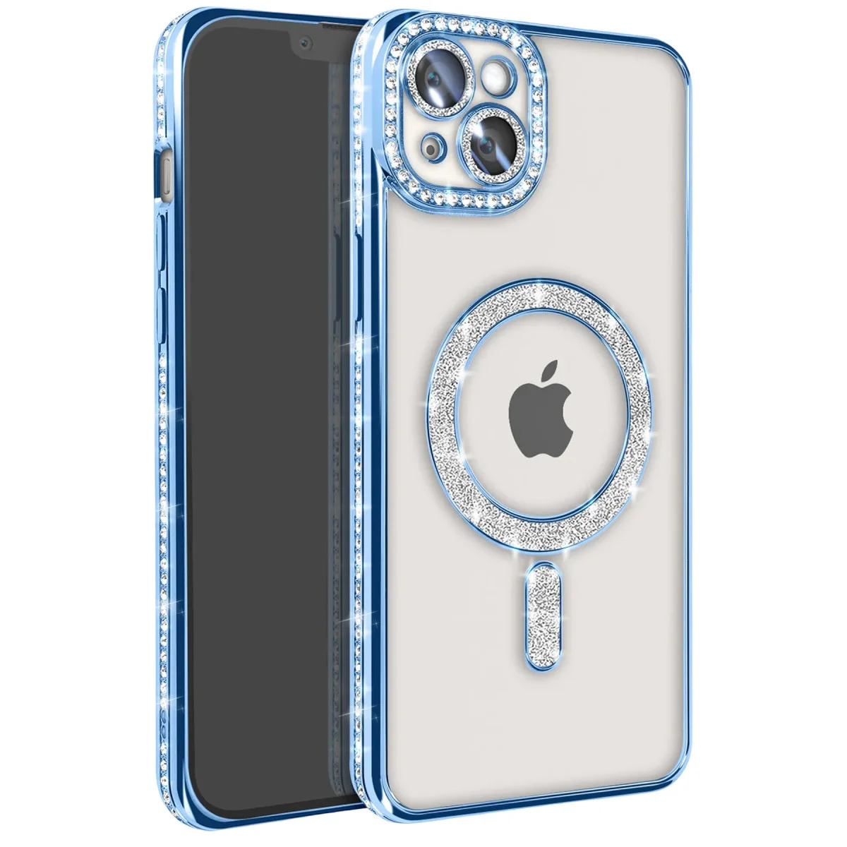 iPhone 15 Kılıf Joke Simli Magneticsafe Kılıf - Mavi