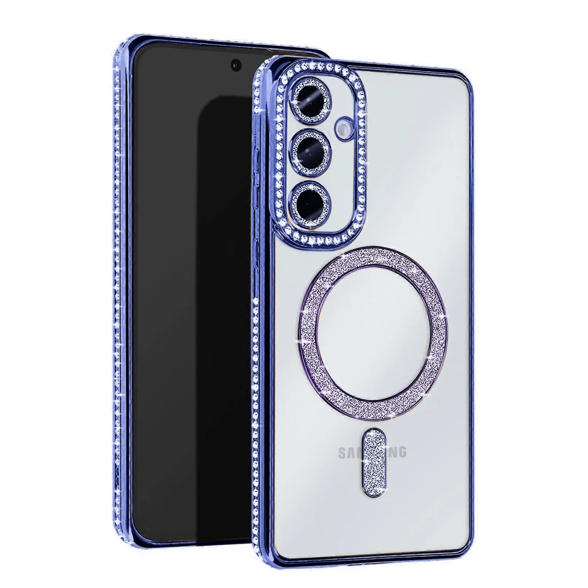 Galaxy S25 Kılıf Joke Simli Magneticsafe Kılıf - Mavi