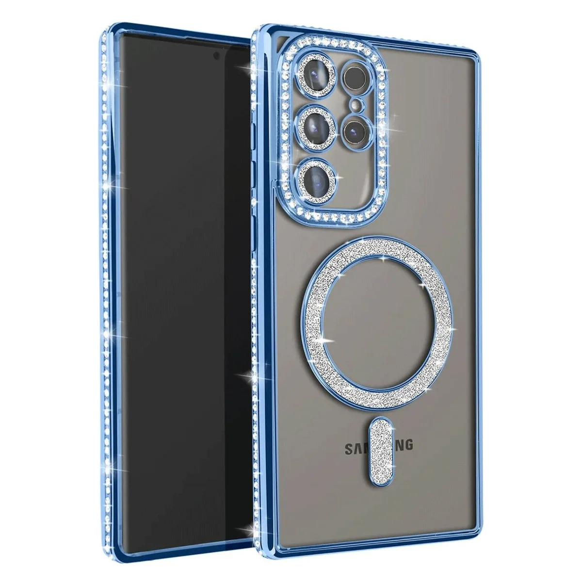 Galaxy S25 Ultra Kılıf Joke Simli Magneticsafe Kılıf - Mavi