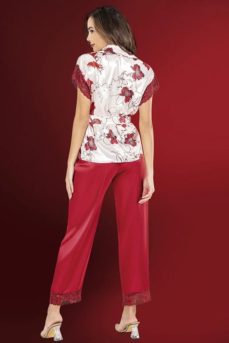 Dantelli Saten Bordo Pijama Takım