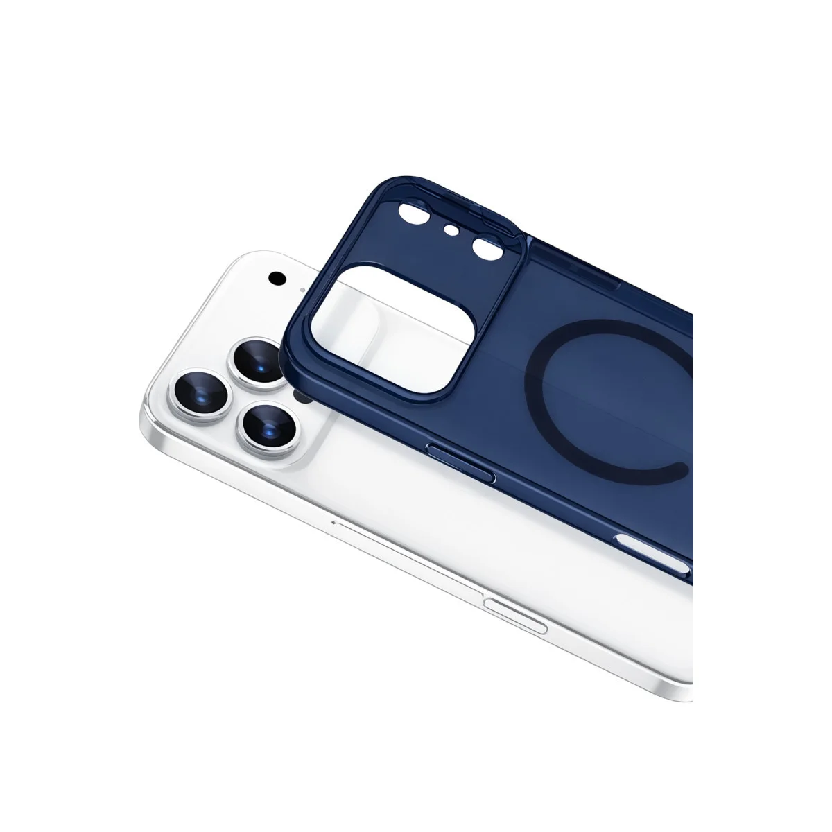 iPhone 17 Pro Max Combo Sert Şeffaf Magsafe Kapak - Mavi