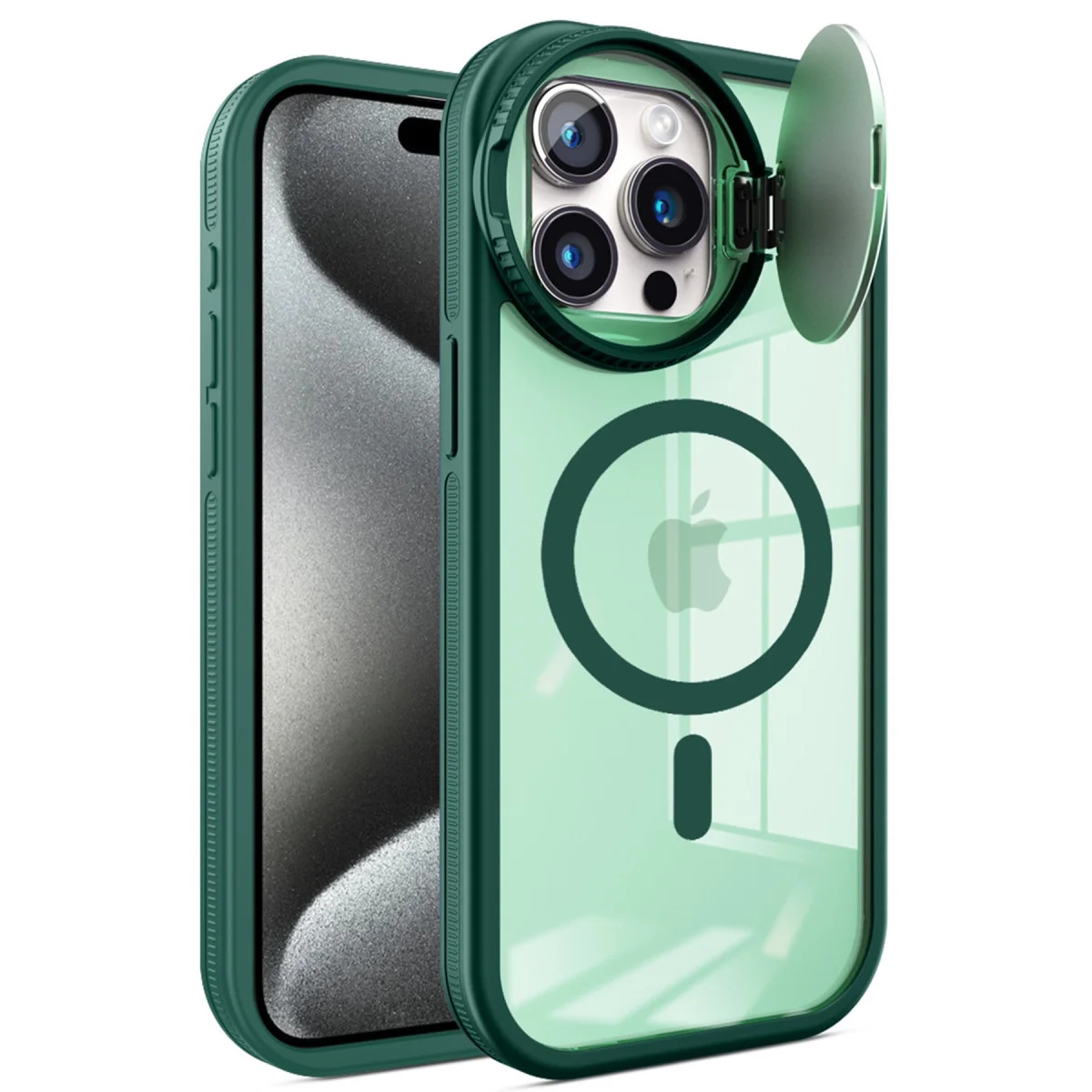 iPhone 15 Pro Max Kılıf Teleskop Lens Magsafe Silikon Kapak - Koyu Yeşil