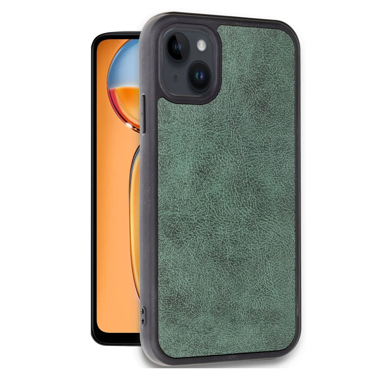 iPhone 15 Kılıf Aras Deri Kapak - Koyu Yeşil